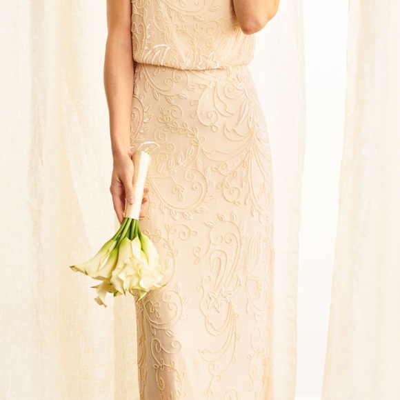 adrianna-papell-beaded-blouson-champagne-size 14 - Picture 1 of 3